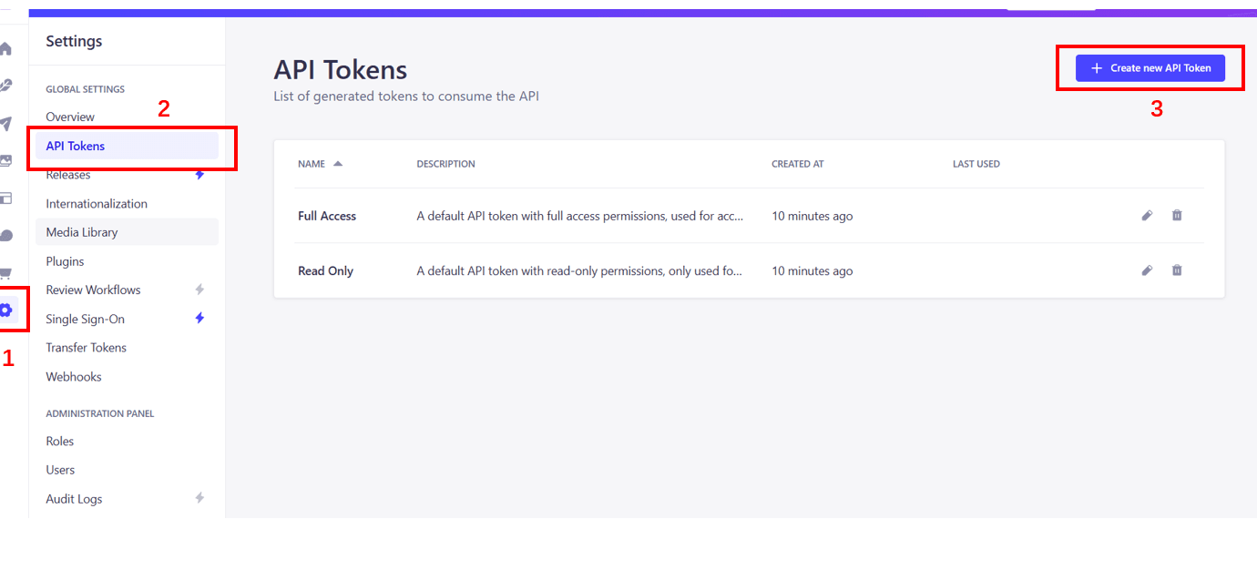 Create Strapi API Token