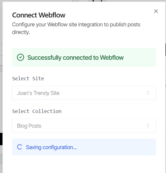 Webflow Connection Successful