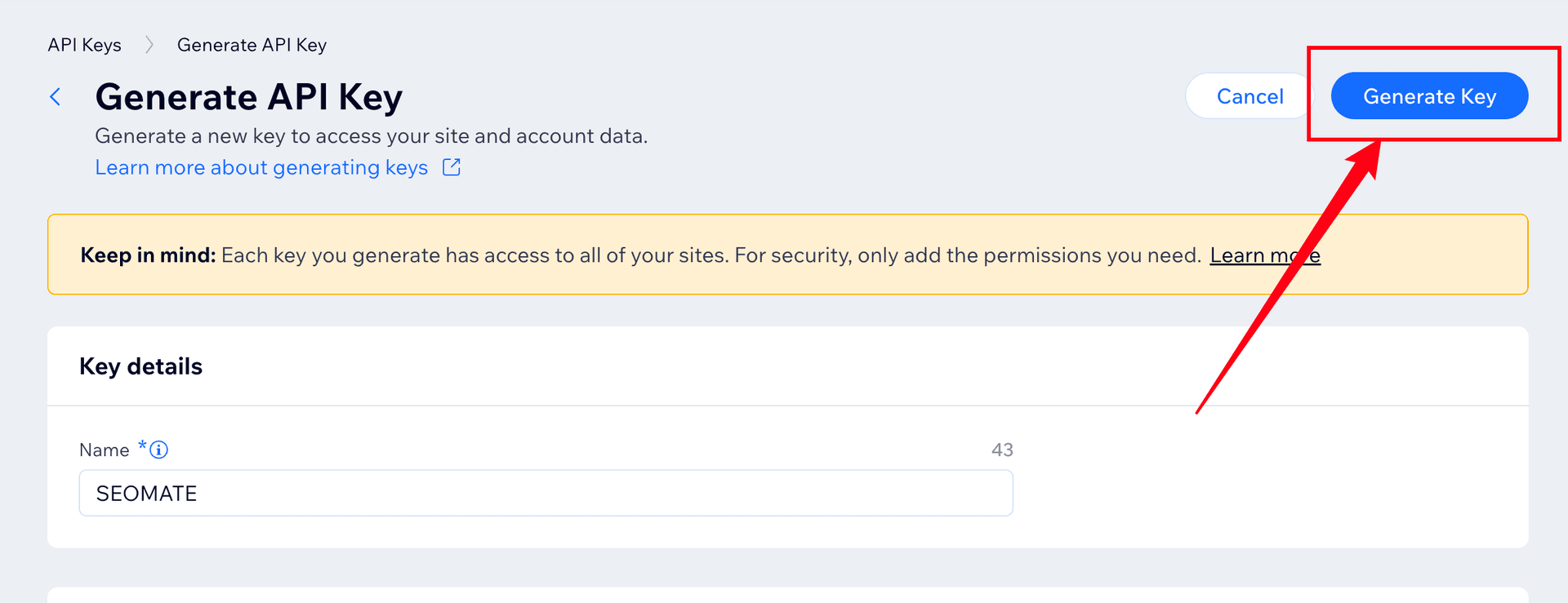 Generate API Key Button
