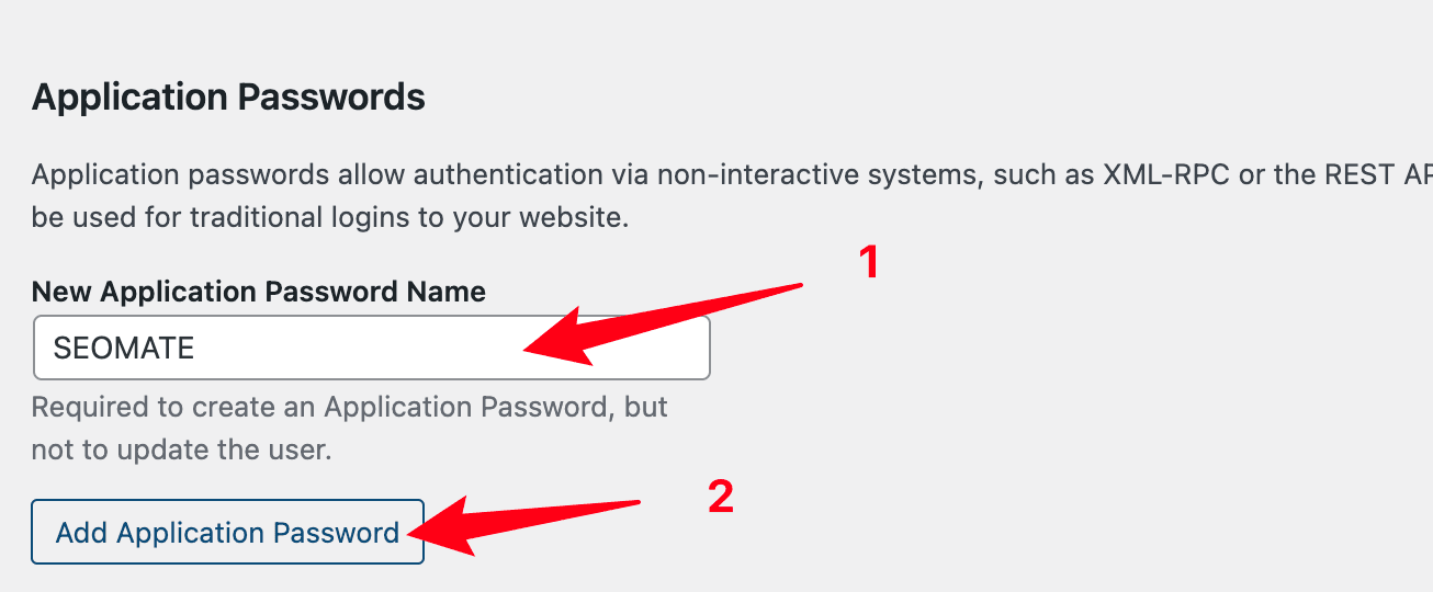 Application Passwords section